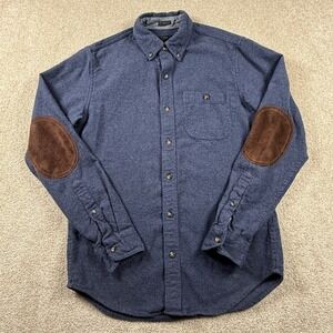 J.Crew Mens Small Blue Cotton Wool Flannel Shirt Slim Suede Elbow Patches